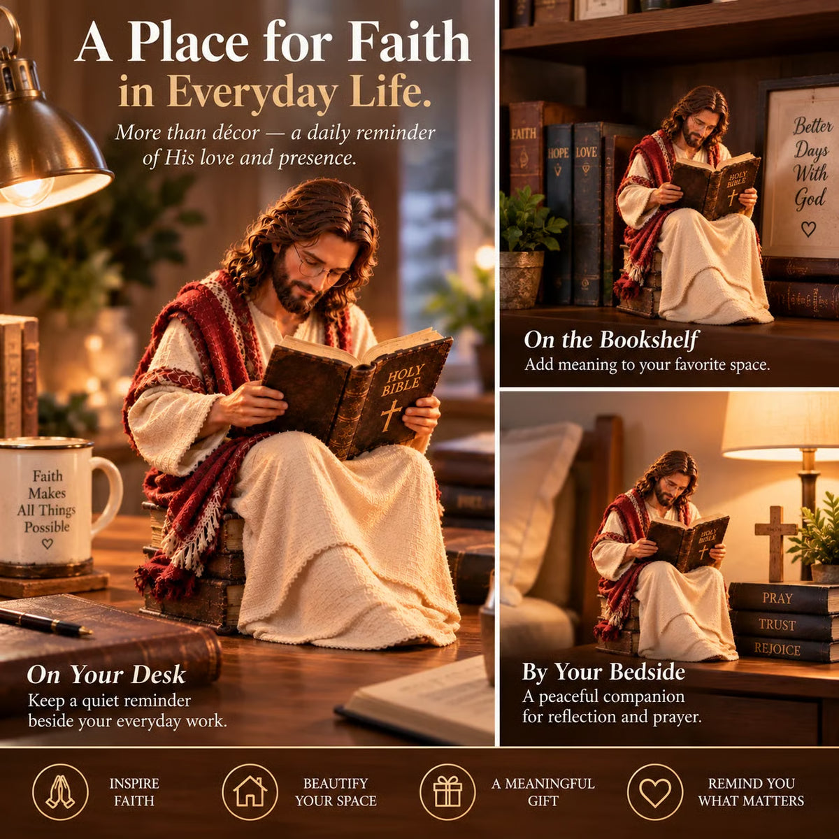 Keep Faith Close – Jesus Reading the Bible Figurine