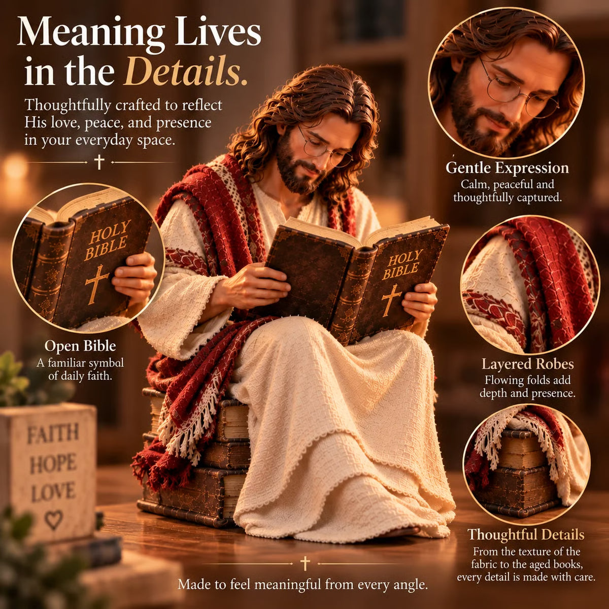 Keep Faith Close – Jesus Reading the Bible Figurine