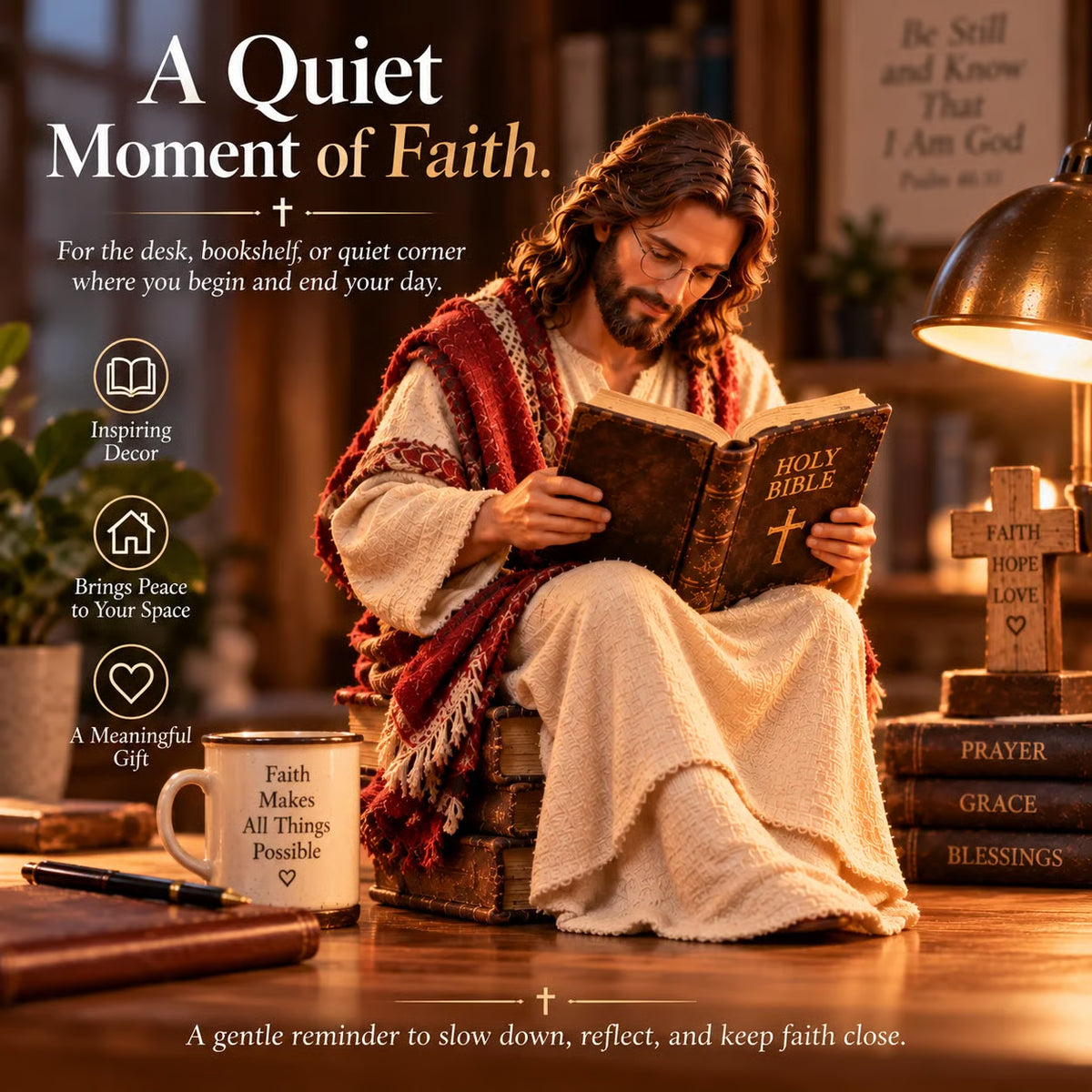 Keep Faith Close – Jesus Reading the Bible Figurine