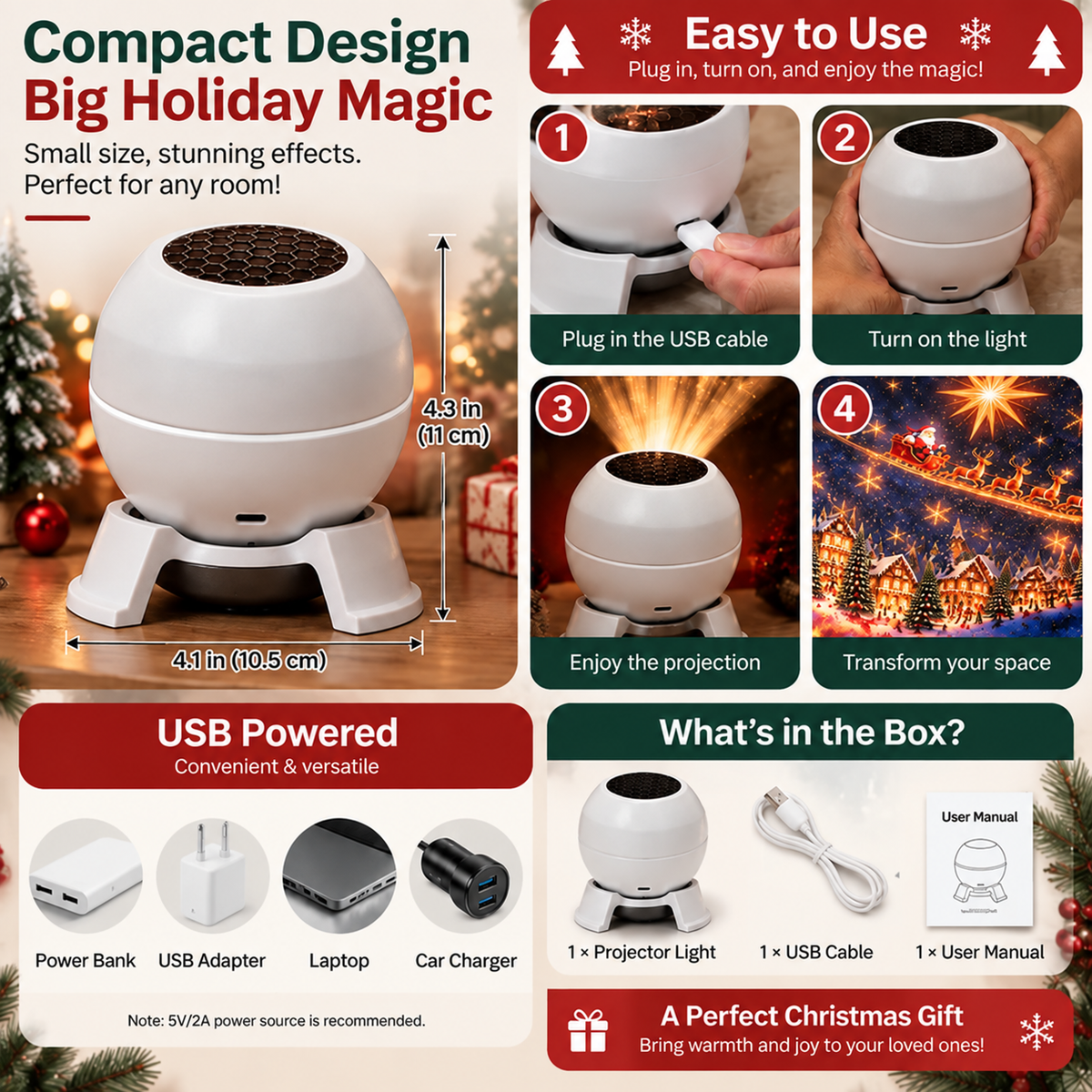 ⛄️Turn Any Room Into a Christmas Wonderland – Holiday Projection Night Light